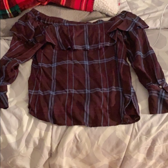 LOFT Tops - Ann Taylor Loft off the shoulder plaid shirt!